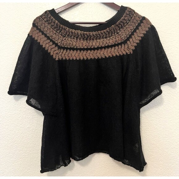FREE PEOPLE Black Loch Lomond Off Shoulder Flutter Sleeve Sweater Wool Blend S - Picture 1 of 7